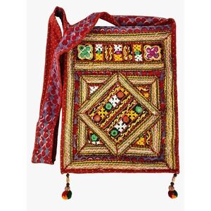 Indian Embroidered Purse Shoulder Bag Handbag Satchel with Tassels and Mirrors